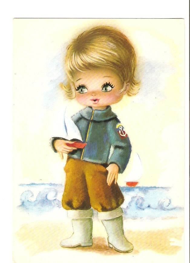Postal 025267 : Dibujo niño con velero