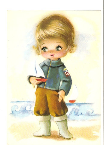 Postal 025267 : Dibujo niño con velero