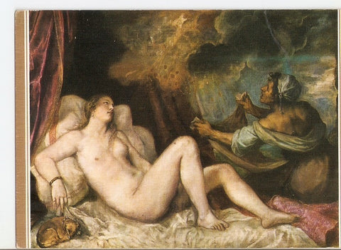 Postal 025315 : Danae recibiendo la Lluvia de Oro. Tiziano. Museo del Prado