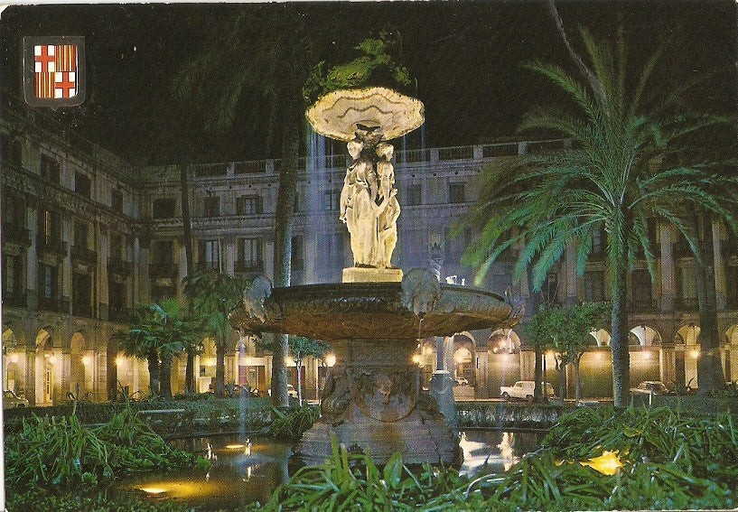 Postal 025645 : Plaza Real. Vista nocturna. Barcelona