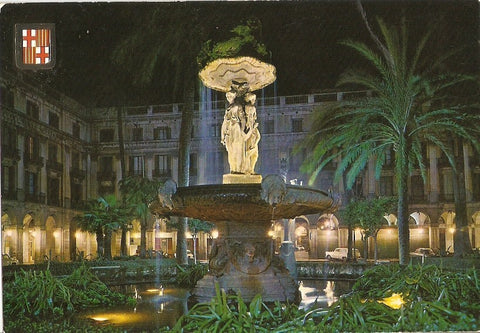 Postal 025645 : Plaza Real. Vista nocturna. Barcelona