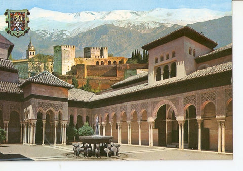 Postal 025706 : Patio de los Leones y Sierra Nevada. Alhambra (Granada)