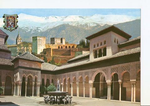 Postal 025708 : Patio de los Leones y Sierra Nevada. Alhambra (Granada)