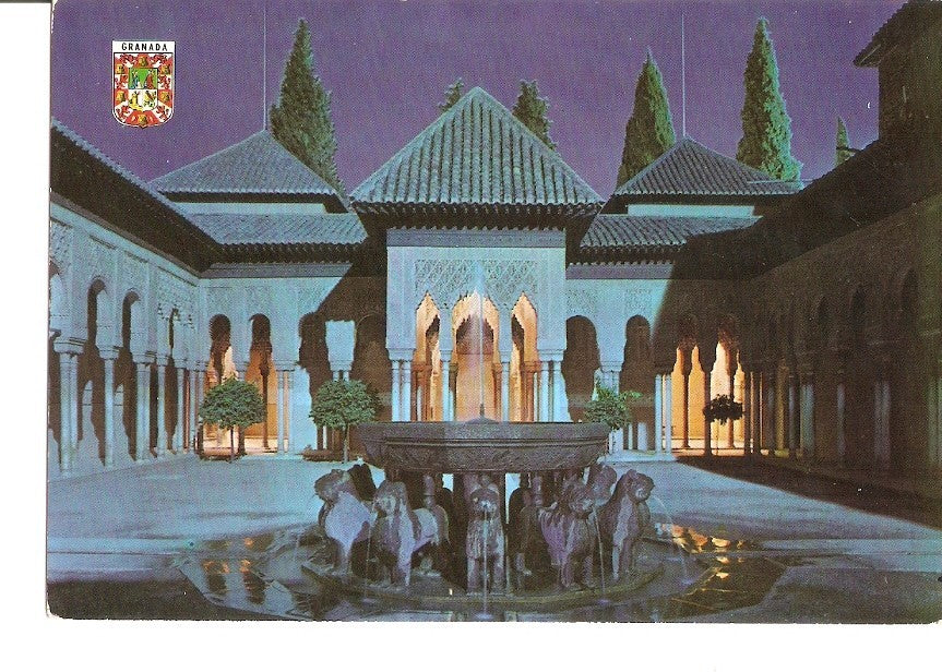 Postal 025717 : Patio de los Leones de noche. Granada