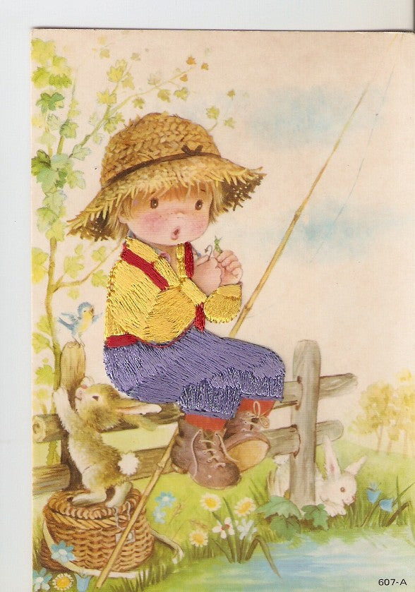 Postal 026364 : Dibujo niño pescando