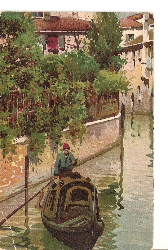Postal 026387 : Postal coloreada. Barca navegando en un canal