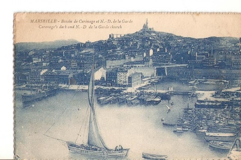Postal 026753 : Dibujo. Marseille - Bassin de Carenage et N. D. de la Garde Carenages deck and N.-D de la Garde church