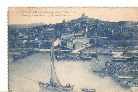 Postal 026753 : Dibujo. Marseille - Bassin de Carenage et N. D. de la Garde Carenages deck and N.-D de la Garde church