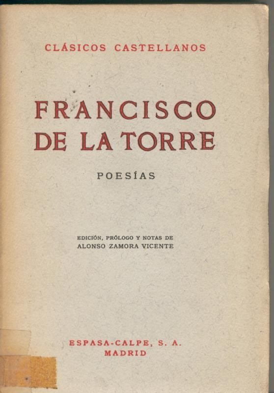 Clasicos Castellanos numero 124: Francisco de la Torre: Poesias