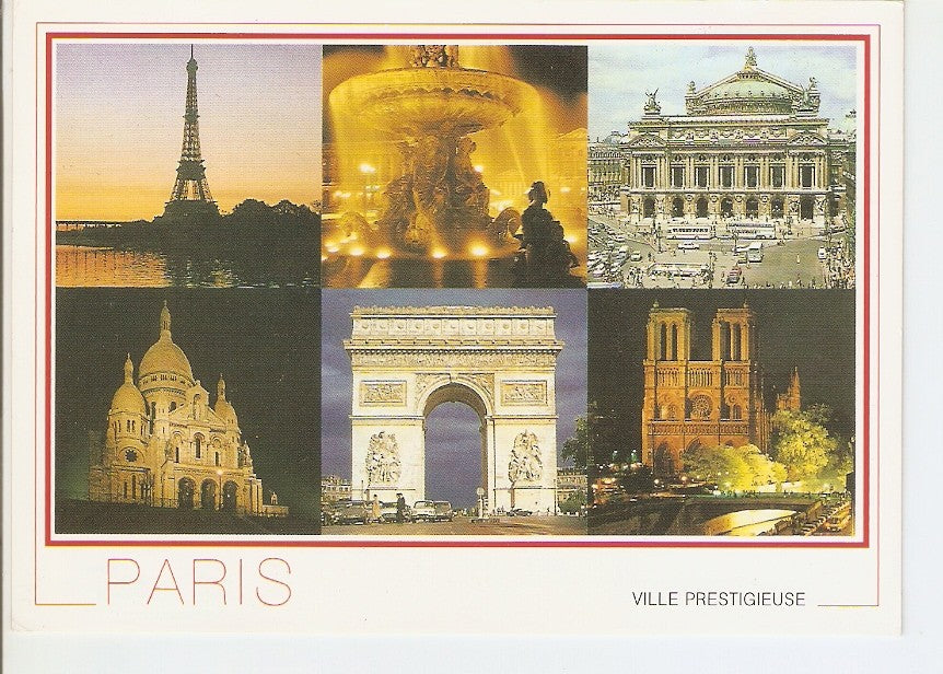 Postal 029563 : Paris Tour Eiffel Concorde Opera Sacre-Coeur Arc the Triomphe Notre-Dame