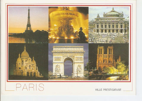 Postal 029563 : Paris Tour Eiffel Concorde Opera Sacre-Coeur Arc the Triomphe Notre-Dame
