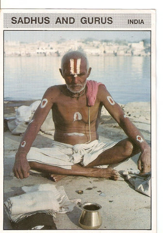 Postal 029857 : Sadhus and Gurus India. A holy man of hindus meditating at the bank of Pushkar Ghat