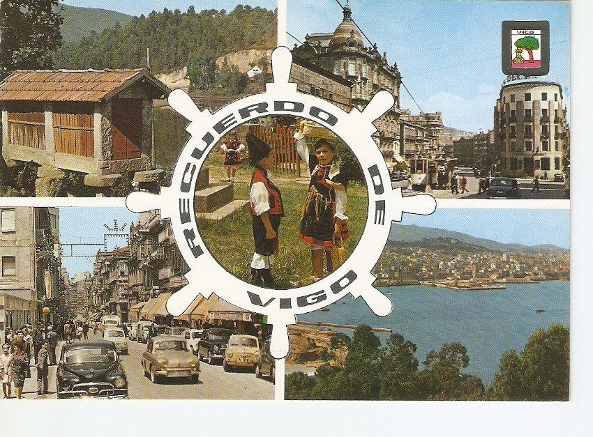 Postal 030063 : Vigo. Horreo - Puertal del Sol. Pareja tipica. Calle del Principe. Vista panoramica