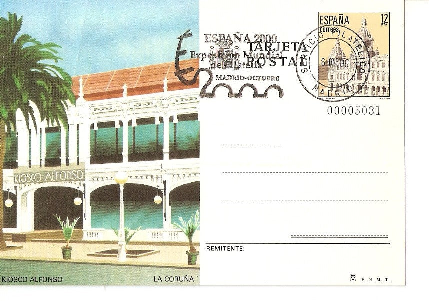 Postal 030396 : La Coruña Kiosco Alfonso. Exposicion Mundial de Filatelia. España 2000