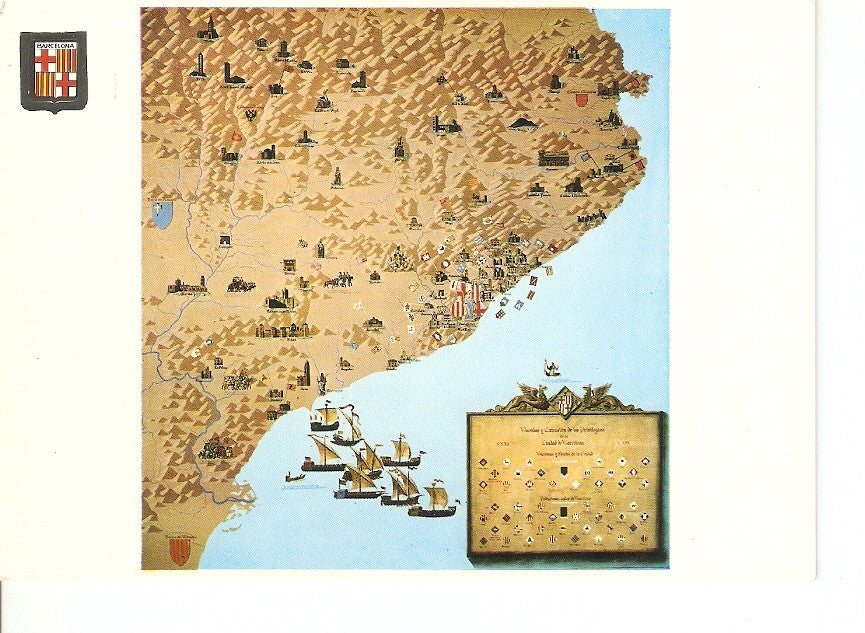 Postal 030457 : Museo de Historia de la Ciudad. Barcelona. Mapa de Cataluña con las Baronias y Feudos de Barcelona