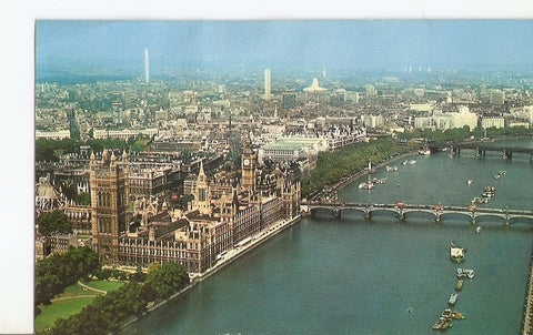 Postal 030717 : Aerial view of the River Thames and Houses of Parliament with Westminster Bridge and the Embankment London