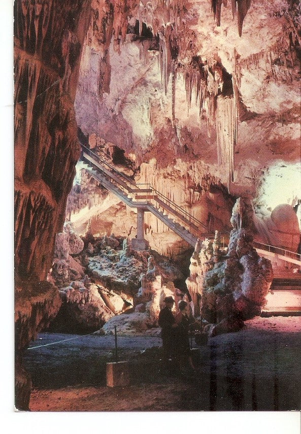 Postal 030875 : Cueva de Nerja (Malaga). Escalera de entrada a la Sala de la Cascada