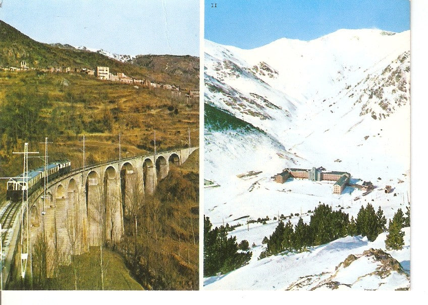 Postal 030904 : Nuria / Estacion invernal F.c. Cremallera Ribas - Nuria Vista general del Santuario al fondo Collado de Finistrelles