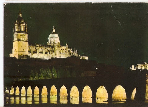 Postal 031151 : Salamanca. Catedral y Puente Romano. Efecto nocturno