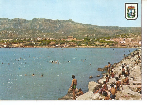 Postal 031582 : Costa Dorada (Tarragona). San Carlos de la Rapita. Rocas del muelle al fondo la playa
