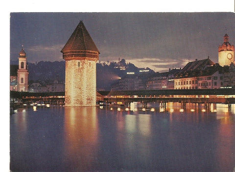 Postal 031681 : Luzern Kappellbrucke Jesuitenkirche und Rathaus