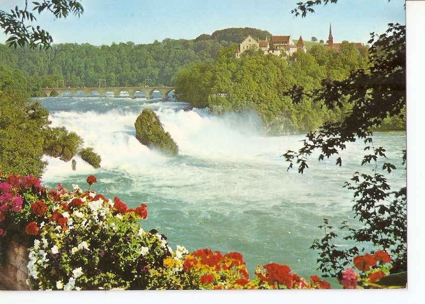 Postal 032238 : Rheinfall mit Schloss Laufe. Totale Breite