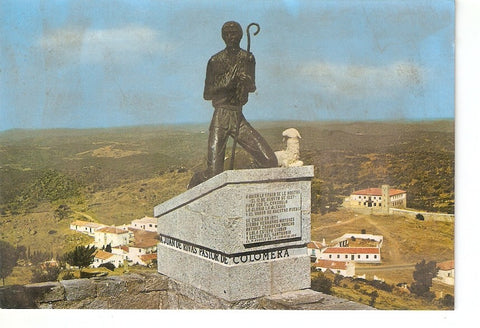 Postal 032305 :  Santuario Nuestra Sra. De la Cabeza Juan de Rivas - Pastor de Colomera. Al fondo Poblado y Sierra Morena