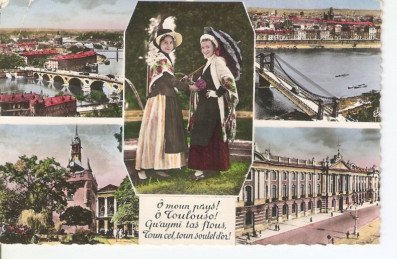 Postal 032463 : Toulouse La Ville Rose. Les Ponts sur la Garonne. Costumes Toulousains. Le Donjon du Capitole (1750)