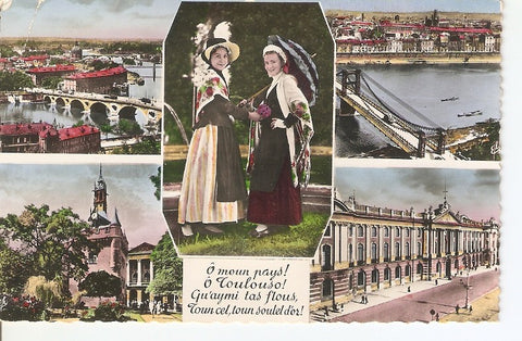 Postal 032463 : Toulouse La Ville Rose. Les Ponts sur la Garonne. Costumes Toulousains. Le Donjon du Capitole (1750)