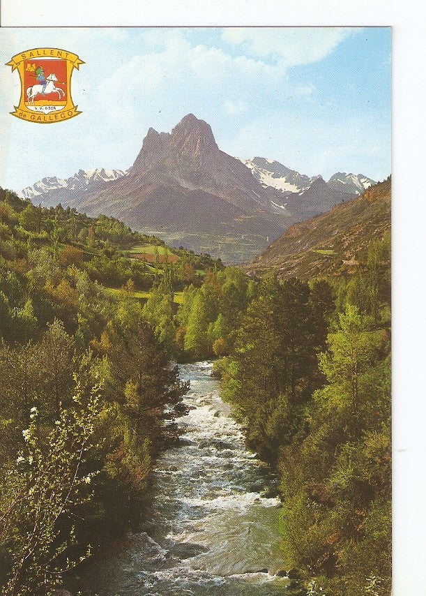 Postal 032621 : Pirineo Aragones (Huesca). Valle de Tena. Rio Gallego al fondo Pico Foratata