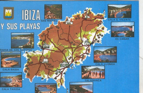 Postal 005279 : Plano isla y vistas varias de Ibiza