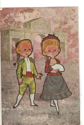 Postal 028061 : Dibujo crios con trajes tipicos del lugar.  