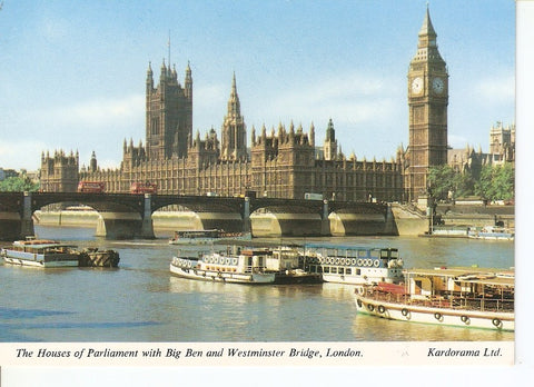 Postal 032722 : The Houses of Parliament with Big Ben and Westminster Bridge London