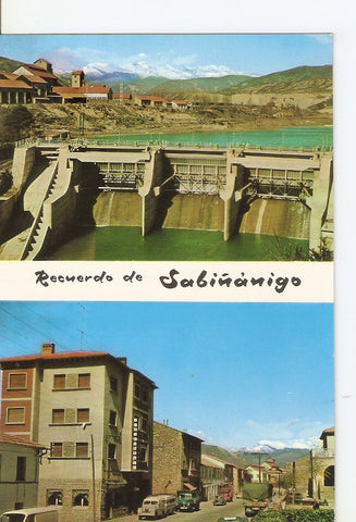 Postal 033429 : Pirineo Aragones Sabiñanigo. Presa en el rio Gallego y Avenida del Ejercito