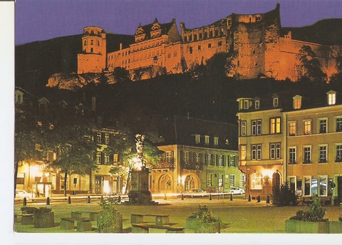 Postal 033614 : Heidelberg. Kornmarkt und Schloss bei Nacht