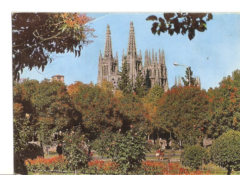 Postal 033725 : Burgos. Jardines del Instituto al fondo de la catedral