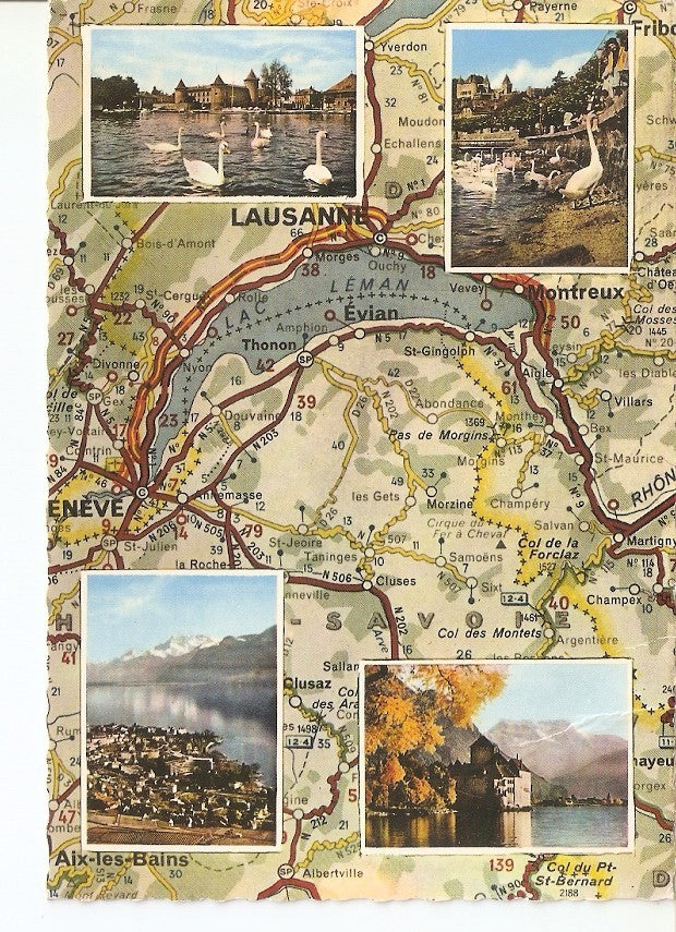 Postal 033889 : Carte du Lac Leman Avec vues de Morges - Nyon