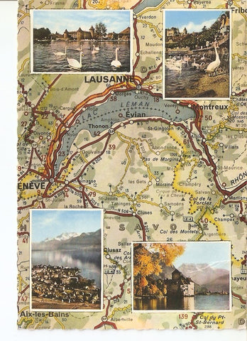 Postal 033889 : Carte du Lac Leman Avec vues de Morges - Nyon