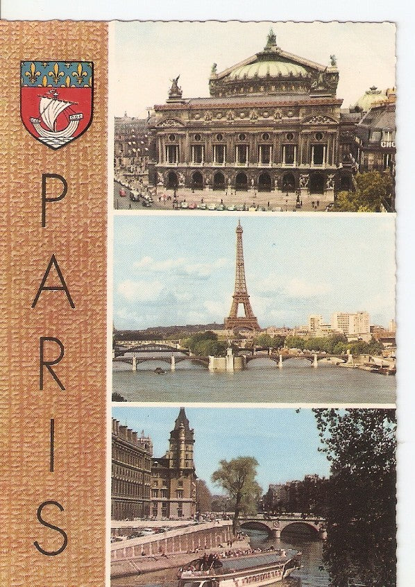 Postal 034486 : Paris. Souvenir de Paris. LOpera. La Tour Eiffel. Bords de Seine