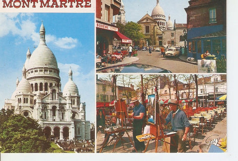 Postal 034522 : La basilique du Sacre-Coeur. Leglise Sanit Pierre et la basilique du Sacre-Coeur vues de la place tu Tertre. Peintres de la place du Tertre