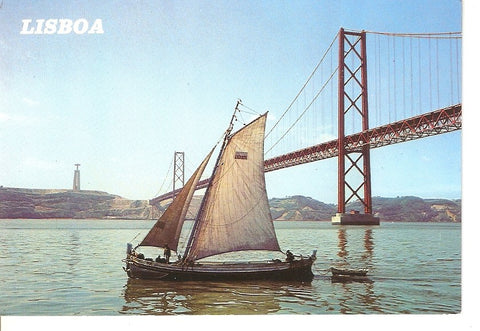 Postal 034555 : Portugal - Libsoa. Bridge over Tejo and typical boat (lighter)