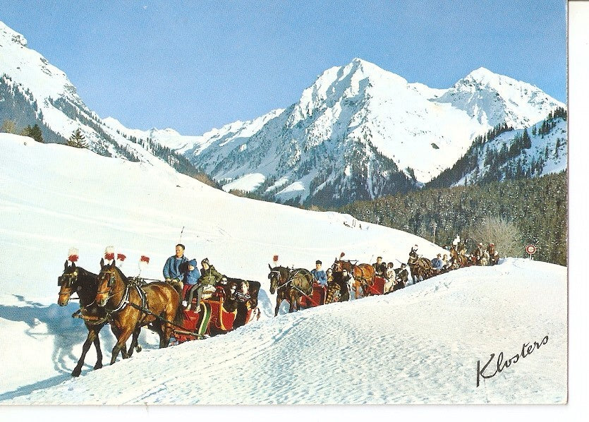 Postal 034630 : Pferde-Schlittenfahrt bei Klosters-Monbiel mit Silvrettagruppe