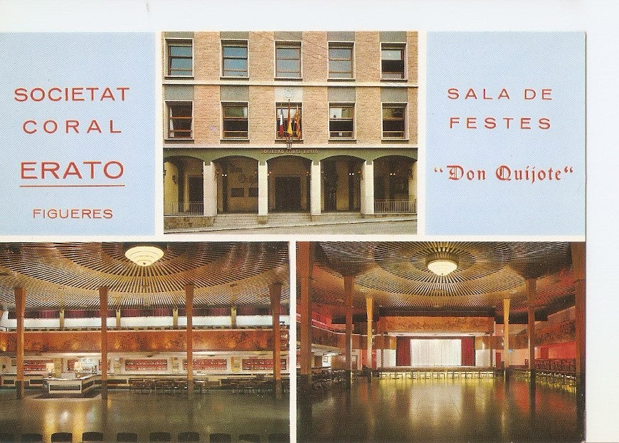 Postal 034800 : Figueras (Gerona). Fachada Local Social. Sala de fiestas. Barra del bar