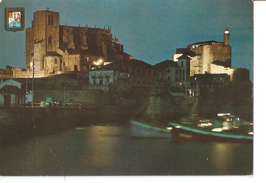 Postal 034889 : Castro Urdiales (Santander). Iglesia y Faro de noche
