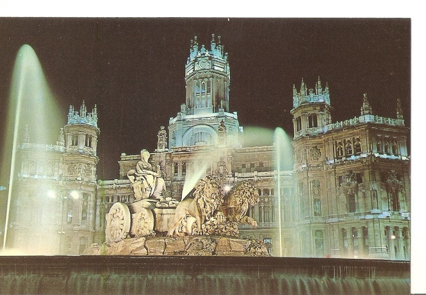 Postal 034906 : Madrid. Aspecto nocturno de la Fuente de la Cibeles y Palacio de Comunicaciones