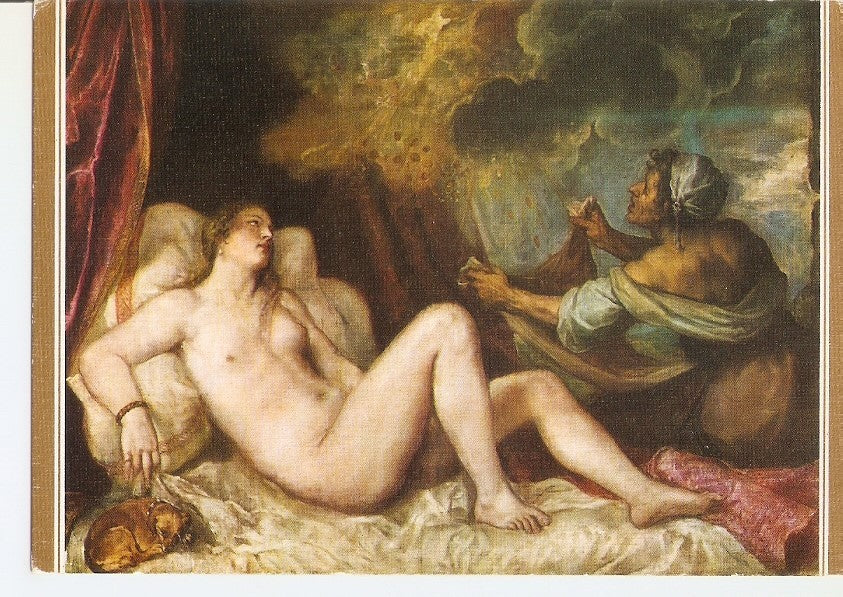 Postal 035146 : Tiziano. Danae recibiendo la Lluvia de Oro. Museo del Prado