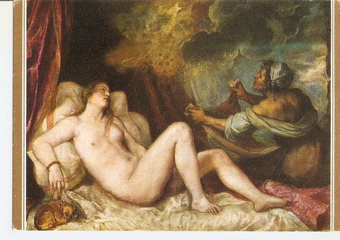 Postal 035146 : Tiziano. Danae recibiendo la Lluvia de Oro. Museo del Prado