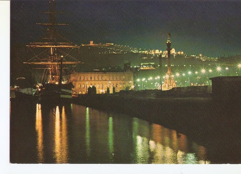 Postal 035191 : Barcelona. Nocturna del Puerto y Montjuich al fondo