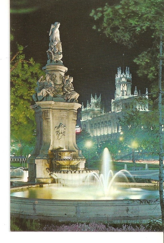 Postal 035224 : Madrid. Salon del Prado. Fuente de las Conchas. Aspecto nocturno