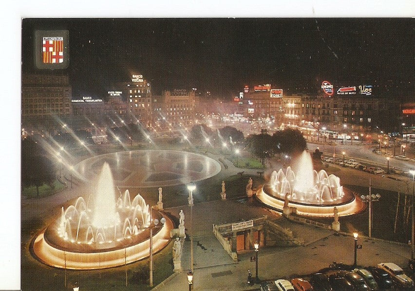Postal 035230 : Barcelona. Plaza de Cataluña. Vista nocturna